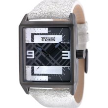 Kenneth Cole Mens Reaction Analog Stainless Watch - White Leather Strap - Graphic Dial - RK1276