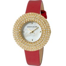 Kenneth Jay Lane Watches Women's Crystal White MOP Dial Red Satin Red