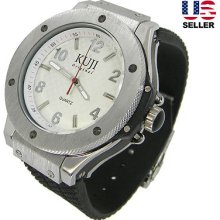 Kuji Original Mens Qartz Army Style Heavy Duty Silver Watch