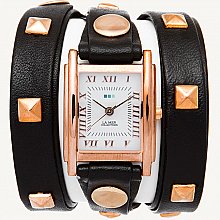 La Mer Collections Bali Pyramid Stud Wrap Watch, Black/Gold