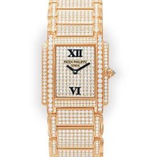 Ladies 18K Gold Double Beadset Pave Diamond Dial Patek Philippe Twenty