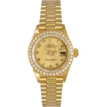 Ladies 18k Yellow Gold Rolex President Watch with Diamonds 69178