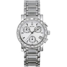 Ladies' Bulova Stainless Steel Bracelet Watch with Diamond Bezel