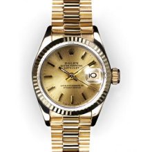 Ladies Champagne Stick Dial Fluted Bezel Rolex President (1009)