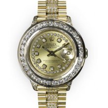 Ladies Champagne String Dial 2ct Channel Set Rolex Super President