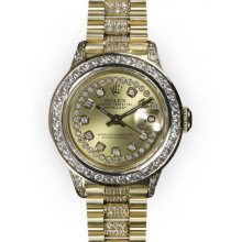 Ladies Champagne String Diamond Dial Rolex Super President