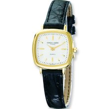 Ladies Charles Hubert IP-pltd Leather Wht Dial Retro 25mm Watch