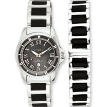 Ladies Chisel Ceramic & Stainless Steel Black Dial Watch & 7.5in Bracelet Set - Black - Metal - 7