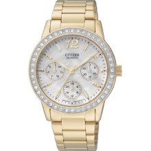Ladies Citizen Quartz Gold Tone Stainless Steel Oversized Crystal Chronograph Watch
