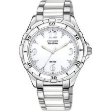 Ladies' Citizen Stainless Steel And White Ceramic Diamond Eco-drive Watch