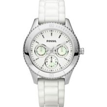 Ladies Fossil Stella Stainless Steel Watch with White Silicone Band
