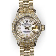 Ladies Full Pave MOP String Dial Rolex Super President (382)