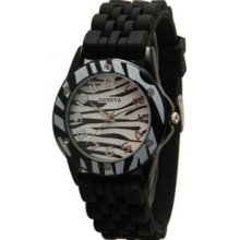 Ladies / Mens Zebra Style Black Silicone Watch