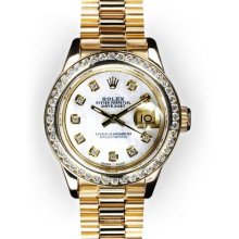 Ladies Mother of Pearl Dial Channel Set Bezel Rolex President (412)