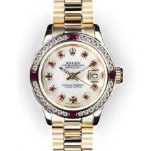 Ladies' Mother of Pearl Dial Ruby Channel Set Bezel Rolex President