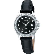Ladies Pulsar Stainless Steel Black Dial Crystal Watch
