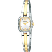 Ladies Pulsar Two Tone Stainless Steel Crystal White Dial Watch