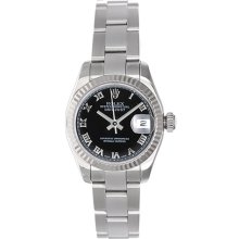 Ladies Rolex Datejust Stainless Steel Watch Black Dial 179174