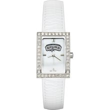 Ladies San Antonio Spurs Watch with White Leather Strap and CZ Accents