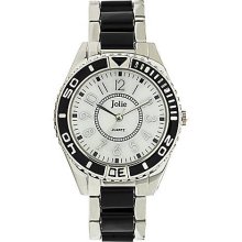 Ladies' Silvertone & Black Boyfriend Watch