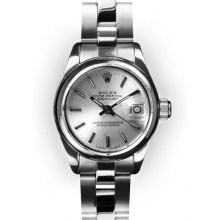 Ladies Stainless Steel Oyster Silver Stick Dial Smooth Rolex Datejust