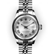 Ladies Stainless Steel Silver Roman Dial Smooth Bezel Rolex Datejust