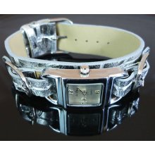 Ladies Womens Silver And Grey Buckle Detail Watch Fashion