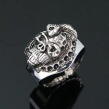 Lady' Stainless Steel Silver Ring Watch with Skull Snake Cover