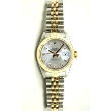 Ladys Stainless Steel & Gold Datejust Model 6917 Jubilee Band Fluted Bezel Custom Added Silver Diamond Dial