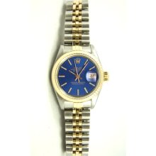 Ladys Stainless Steel & Gold Datejust Model 6917 Jubilee Band Fluted Bezel Blue Stick Dial