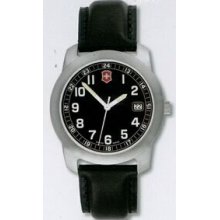 Large Black Dial Field Watch W/ Black Leather Strap
