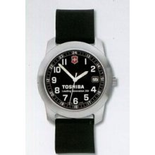 Large Black Dial Field Watch With Synthetic Strap