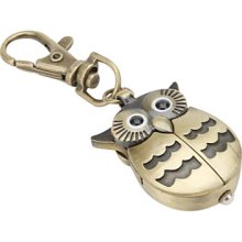 Large Owl with Little of Feather Unisex Alloy Analog Quartz Keychain Watch (Bronze)