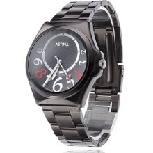Large Unisex Elegant Number Design Steel Analog Quartz Wrist Watch (Black)