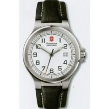 Large White Dial Peak II Watch With Black Leather Strap