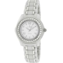 Le Chateau Women's All White Ceramic Watch with Zirconia Studded Bezel (white)