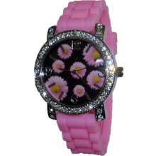 Limited Edition Ladies Multi Colored Daisy Silicon Watch w/ Light Pink Band
