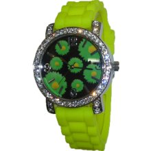 Limited Edition Ladies Multi Colored Daisy Silicon Watch w/ Lemon Green Band