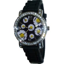 Limited Edition Ladies Multi Colored Daisy Silicon Watch w/ Black Band
