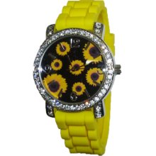 Limited Edition Ladies Multi Colored Daisy Silicon Watch w/ Yellow Band