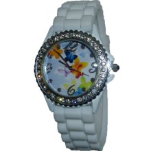 Limited Edition Ladies Multi Colored Butterfly Silicon Watch w/ White Band