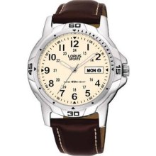 Lorus By Seiko Cream Dial Brown Strap Gents Sports Watch Rxn49bx9