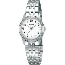 Lorus Ladies Stone Set Bezel Silver Tone Bracelet Watch Rrs87tx9