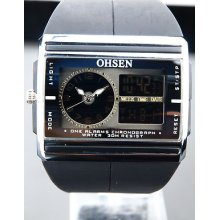 Luxury Dual Time Digital Alarm Date Day Stopwatch Mens Rubber Sport Watch Black