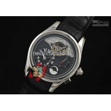 Luxury Minerva Stainless Steel Black Dial Automatic Asia Leather Men
