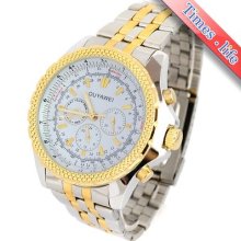 Luxury White Golden Dail Automatic Steel Wrist Watch Mens Date Day 24h Multi-use