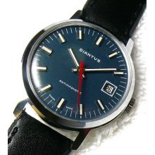 Man's Swiss Diantus Vintage Blue Face Watch Runs Great