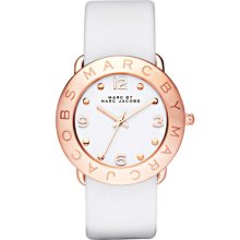 MARC by Marc Jacobs 'Amy' Leather Strap Watch Rose Gold/ White