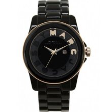 Marc Jacobs Black Acrylic Black Dial Gold Accent Watch Mbm 4567