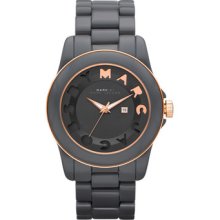 Marc Jacobs Gray Acrylic Gray Dial Calendar Rose Gold Trim Watch Mbm 4566